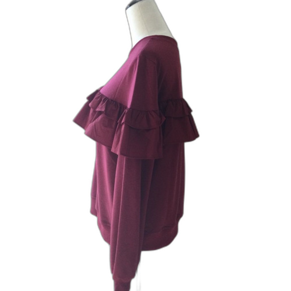 TCEC Sweatshirt Women’s Size Large Color Burgundy Ruffle Pullover - Picture 4 of 9
